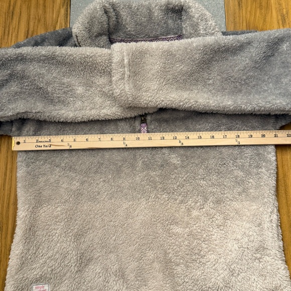 Simply Southern Sherpa Fleece Quarter Zip Pullover Ombre Gray Beige Large - Picture 7 of 10